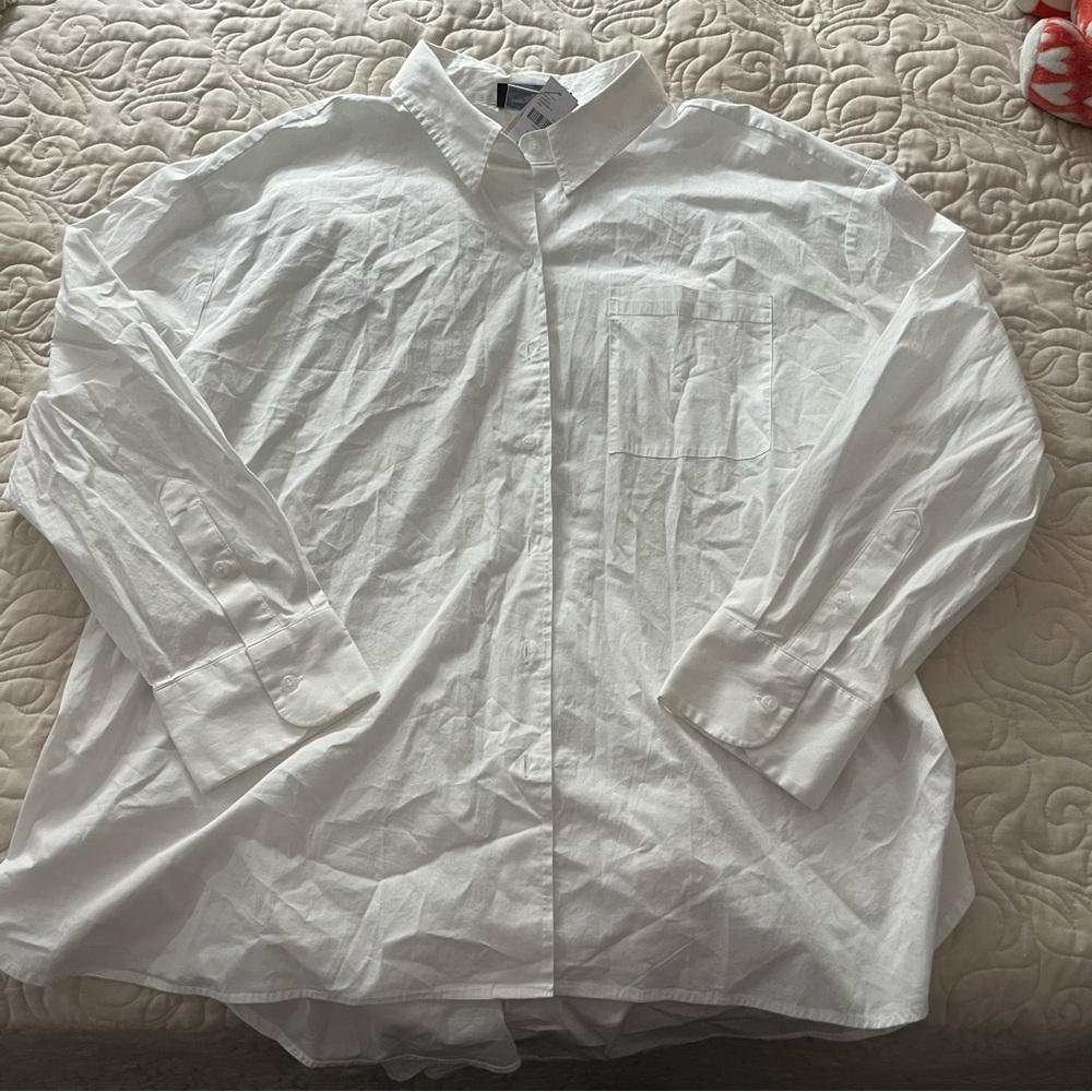 Lane Bryant No Peek Button Down White Shirt, Size 26/28